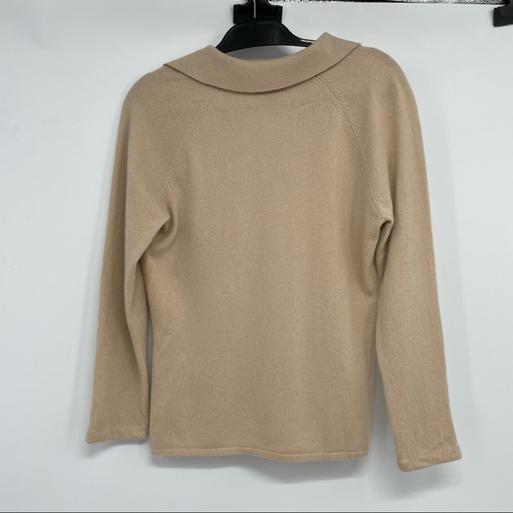 Classiques Entire Womens S 100% Cashmere  Long Sleeve Sweater V Neck  Beige - Picture 2 of 9